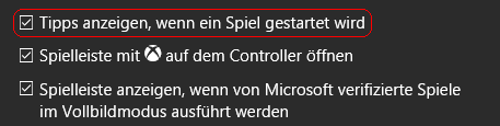 Einstellungen Spieleleiste