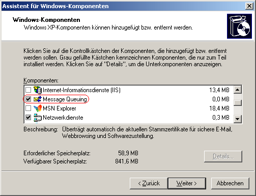 Assistent f&uuml;r Windows-Komponenten