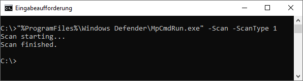 "%ProgramFiles%\Windows Defender\MpCmdRun.exe" -Scan -ScanType 1