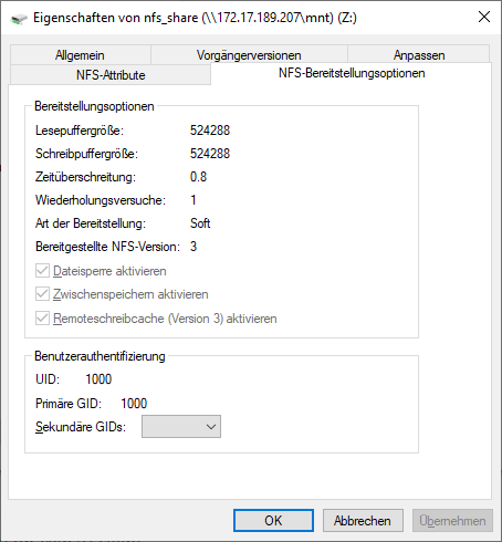 NFS-Bereitstellungsoptionen