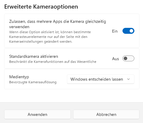 Erweiterte Kameraoptionen