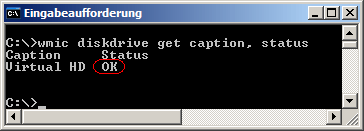 wmic diskdrive get caption, status