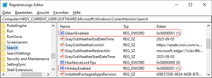HolidayEnabled, GleamEnabled, WeatherEnabled