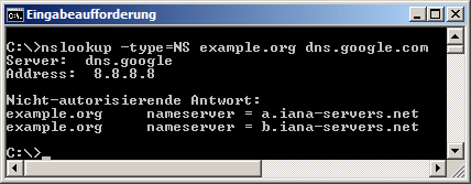 nslookup -type=NS example.org dns.google.com