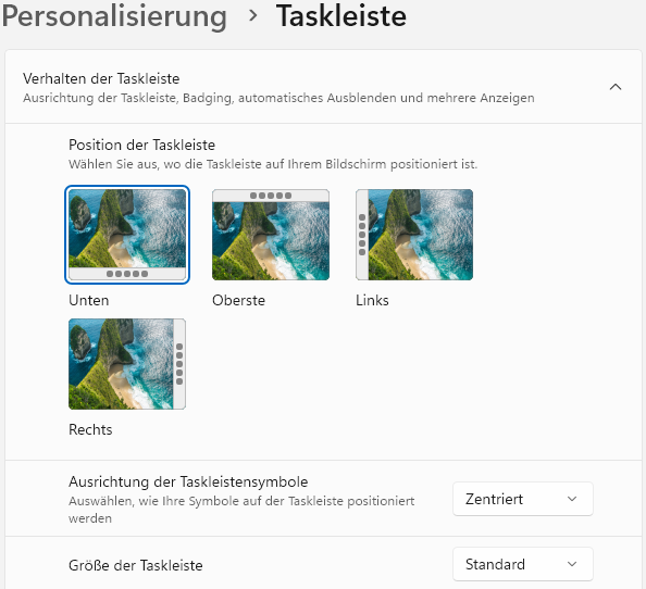 Position der Taskleiste