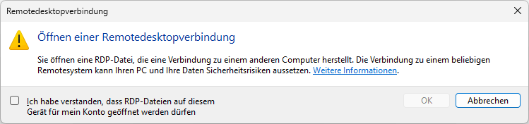 Windowspage - Remotedesktop - Client - Version der Warnungen beim ...