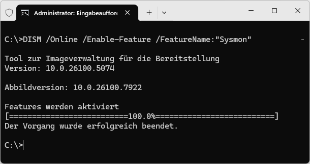 DISM /Online /Enable-Feature /FeatureName:"Sysmon"