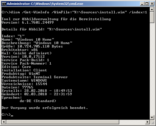 dism /Get-WimInfo /WimFile:"X:\Sources\install.wim /Index:1