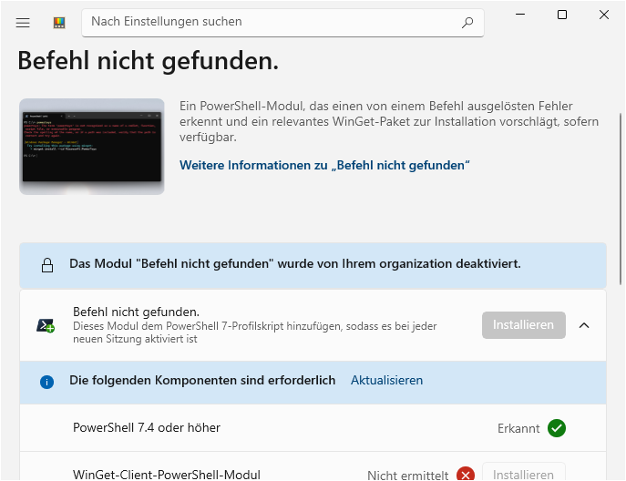 "Befehl nicht gefunden" ("Command Not Found")