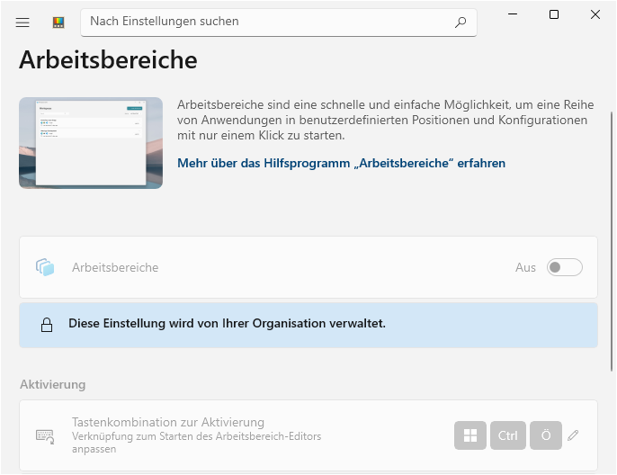 "Arbeitsbereiche" ("Workspaces")