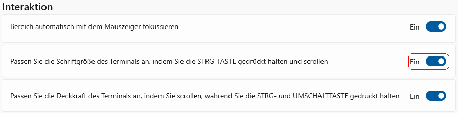Passen Sie die Schriftgr&ouml;&szlig;e des Terminals an, indem Sie die STRG-Taste gedr&uuml;ckt halten uns scrollen
