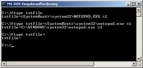 ftype txtfile=%SystemRoot%\system32\notepad.exe %1